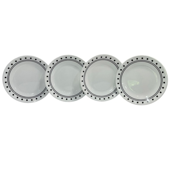 Corelle City Block Dessert Plates 6.75” Vitrelle White Black Lightweight 4 Set - Picture 1 of 9